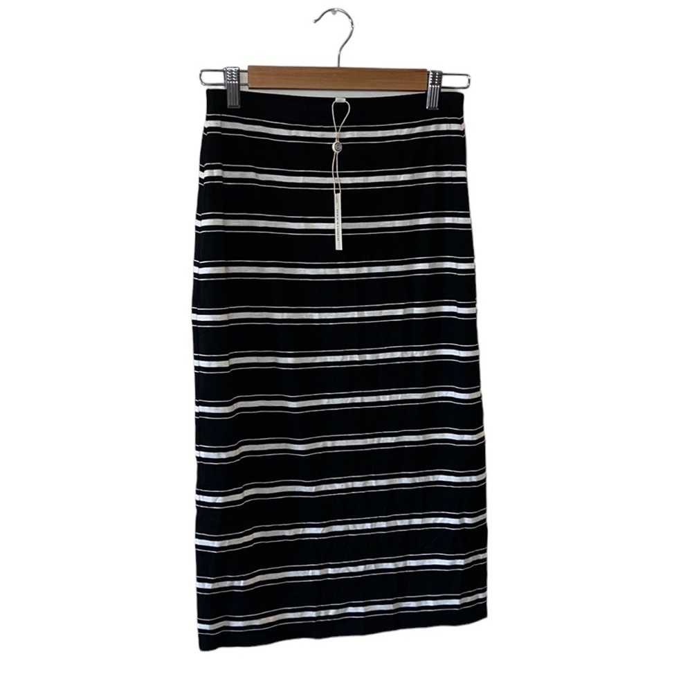 NEW MAX STUDIO Black white striped stretchy, summer spring bodycon pencil skirt